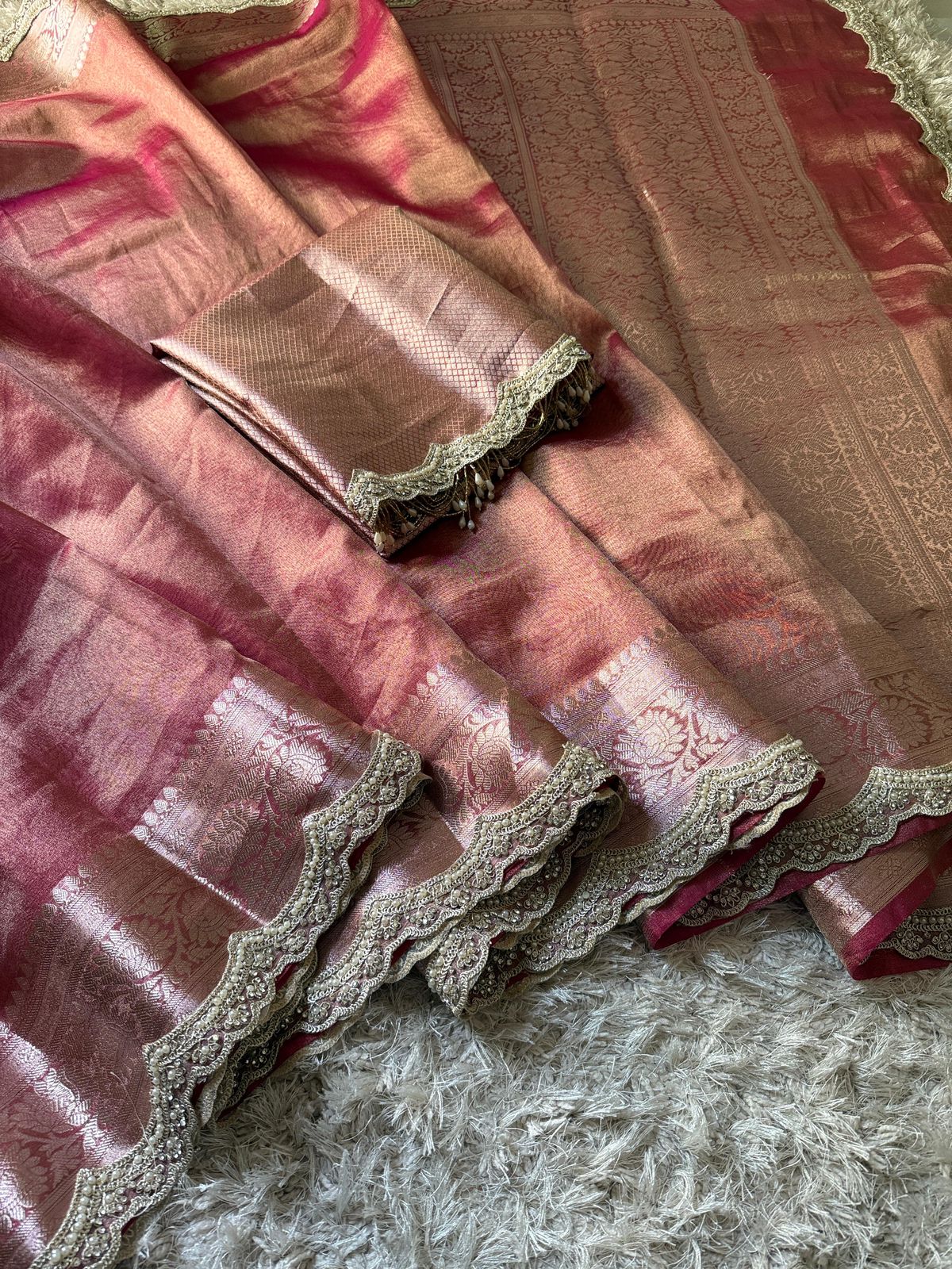 Banarasi Glass Plain Tissue Border Soft Saree