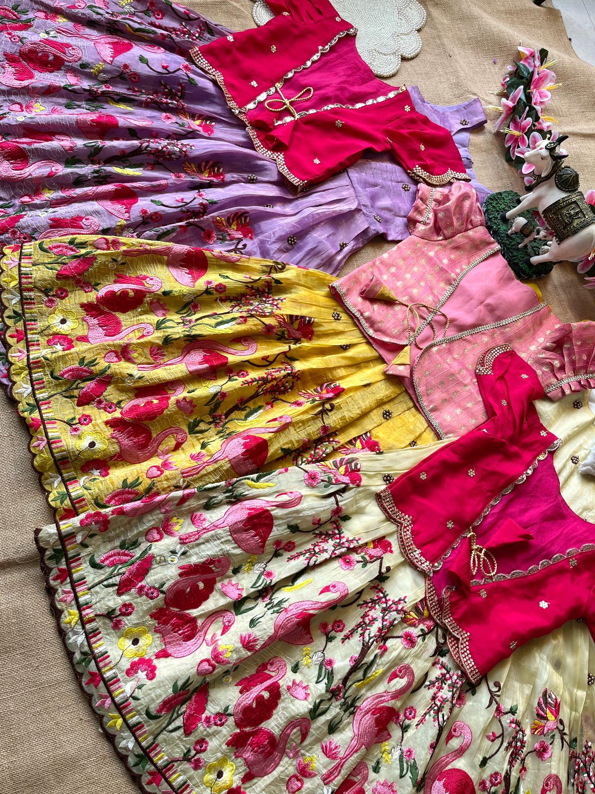 Gold crush fabric with flamingo embroidery Gown